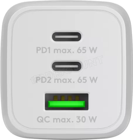 Photo de Chargeur secteur Goobay Multiport Nano 1x port USB-A + 2x ports USB-C 65W (Blanc)