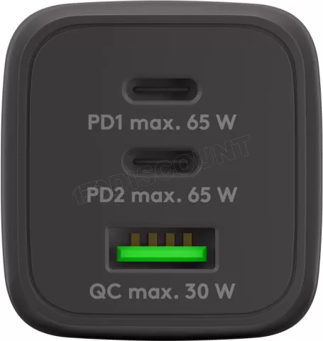 Photo de Chargeur secteur Goobay Multiport Nano 1x port USB-A + 2x ports USB-C 65W (Noir)