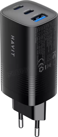 Photo de Chargeur secteur Havit UC20 - 2x USB-C + 1x USB-A 65W (Noir)