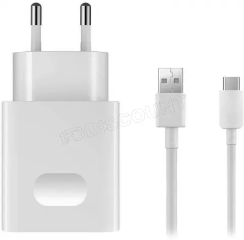 Photo de Chargeur secteur Huawei 1 port USB avec câble USB Type C (Blanc)
