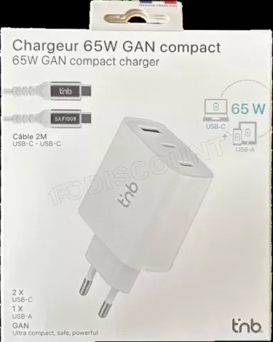 Photo de Chargeur secteur iClick GaN 1x USB-A + 2x USB-C 65W (Blanc)