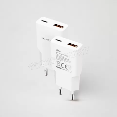 Photo de Chargeur secteur Nanocable 1x USB-C + USB-A 20W (Blanc)