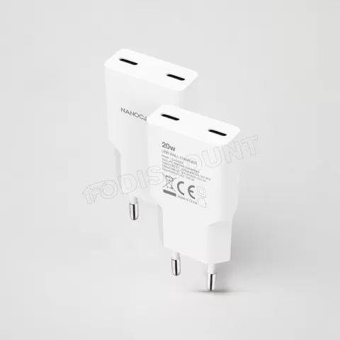 Photo de Chargeur secteur Nanocable 2x USB-C 20W (Blanc)