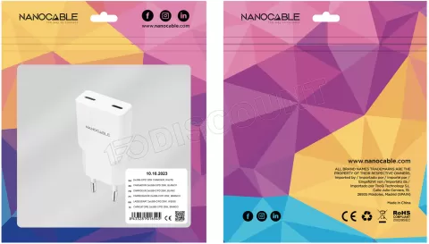 Photo de Chargeur secteur Nanocable 2x USB-C 25W (Blanc)