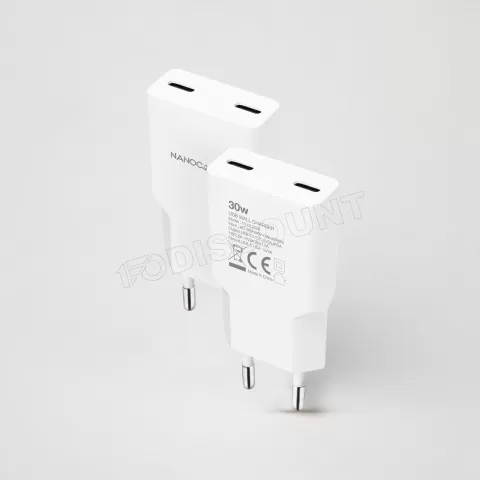 Photo de Chargeur secteur Nanocable 2x USB-C 30W (Blanc)