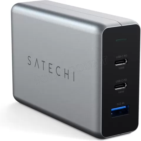 Photo de Chargeur secteur Satechi Compact GaN Charger 1x port USB-A + 2x port USB-C 100W (Argent)