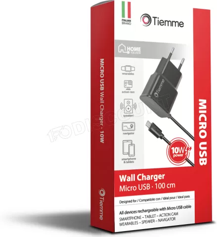 Photo de Chargeur secteur Tiemme 1 port USB 10W + Câble Micro-USB 1m (Noir)