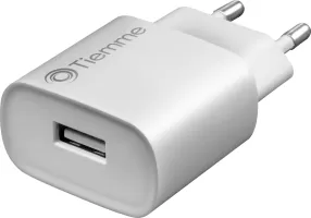 Photo de Chargeur secteur Tiemme 1 port USB 5W + Cable USB-A vers USB-C 1m (Blanc)