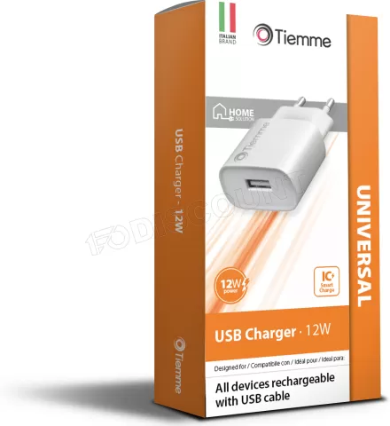 Photo de Chargeur secteur Tiemme 1 port USB-A 12W (Blanc)