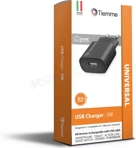 Photo de Chargeur secteur Tiemme 1 port USB-A 5W (Noir)