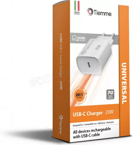 Photo de Chargeur secteur Tiemme 1 port USB-C 20W (Blanc)