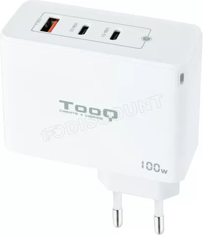 Photo de Chargeur secteur TooQ 1x port USB-A + 2x ports USB-C 100W (Blanc)