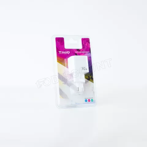 Photo de Chargeur Secteur Tooq TQWC-GANQCPD30WT 1x USB-A + 1x USB-C 30w (Blanc)