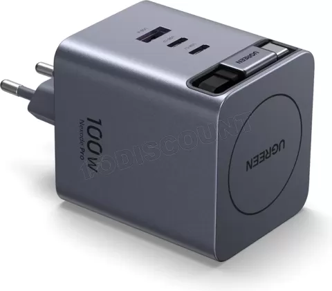 Photo de Chargeur secteur Ugreen 1x USB-A + 2xUSB-C + 1x USB-C rétractable 100W (Noir/Gris)