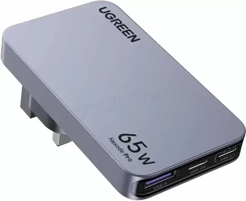 Photo de Chargeur secteur Ugreen Nexode Pro 1x USB-A + 2x USB-C 65W (Gris)