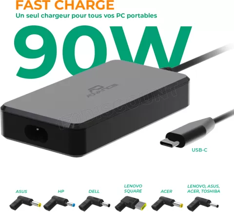 Photo de Chargeur secteur universel pour ordinateur portable Advance QuickFlex 1xUSB-C 90W (Noir)