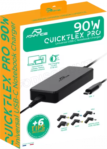 Photo de Chargeur secteur universel pour ordinateur portable Advance QuickFlex 1xUSB-C 90W (Noir)