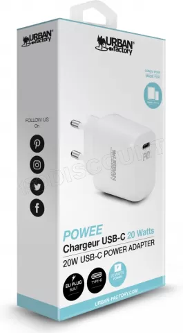 Photo de Chargeur secteur Urban Factory Powee USB QC3.0 20W (Blanc)
