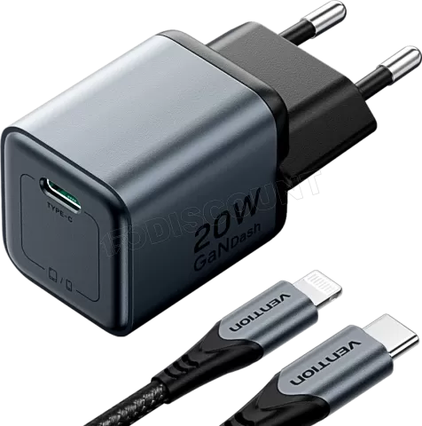 Photo de Chargeur secteur Vention GaN 1x USB-C + Cable USB-C 20W (Gris)