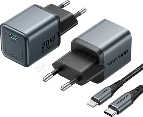 Photo de Chargeur secteur Vention GaN 1x USB-C + Cable USB-C 20W (Gris)