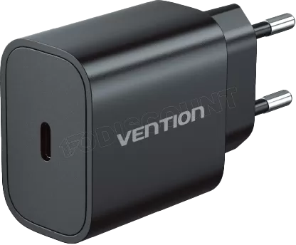 Photo de Chargeur secteur Vention USB-C + Cable USB-C vers Lightning 1m 20W (Noir)