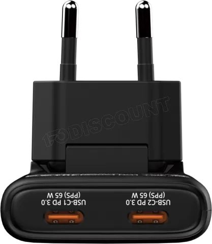Photo de Chargeur secteur Verbatim Fold'n'Go GaN 2x USB-C 65W (Noir)