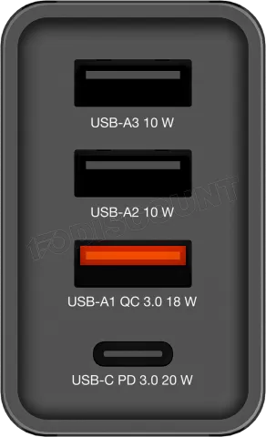 Photo de Chargeur secteur Verbatim GaN 3x ports USB-A + 1x port USB-C 30W (Noir)