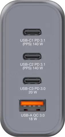Photo de Chargeur secteur Verbatim GNC 1x port USB-A + 3x ports USB-C 240W (Noir)