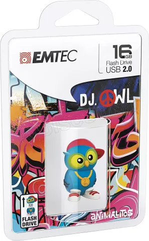 Photo de Clé USB 2.0 Emtec M341 DJ Owl - 16Go (Bleu)
