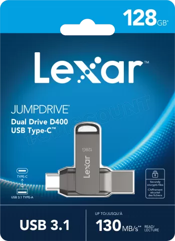 Photo de Clé USB 3.1 Lexar JumpDrive D400 - 128Go (Gris)