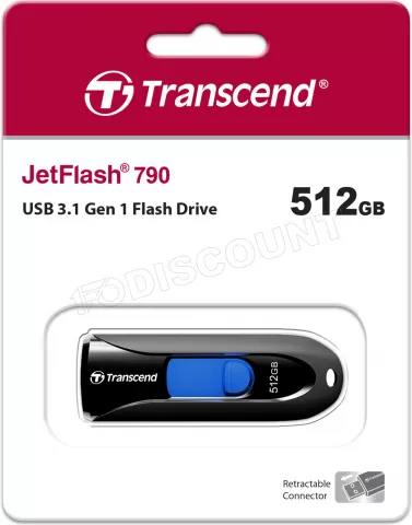Photo de Clé USB 3.1 Transcend JetFlash 790 - 512Go (Noir/Bleu)