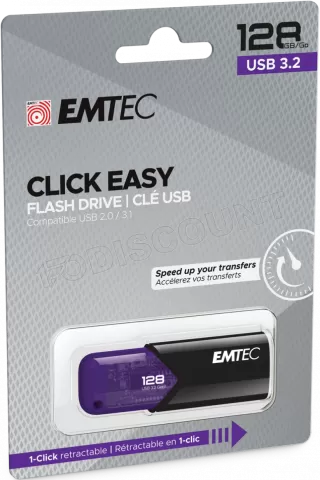 Photo de Clé USB 3.2 Emtec B110 Click Easy - 128Go (Noir/Violet)