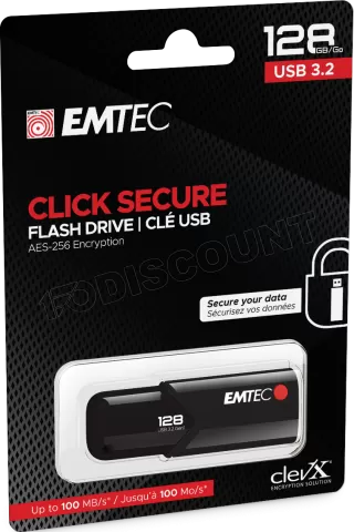 Photo de Clé USB 3.2 Emtec B120 Click Secure - 128Go (Noir)