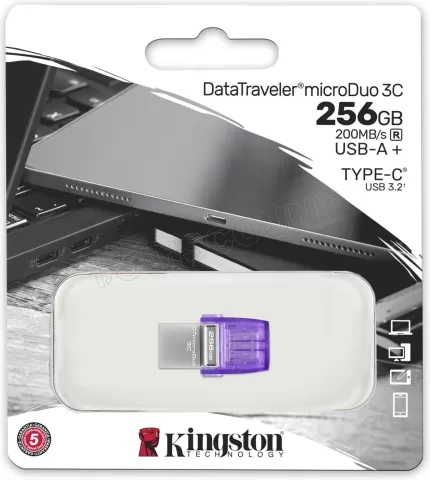 Photo de Clé USB-A/C 3.2 Kingston DataTraveler microDuo 3C - 256Go (Violet)