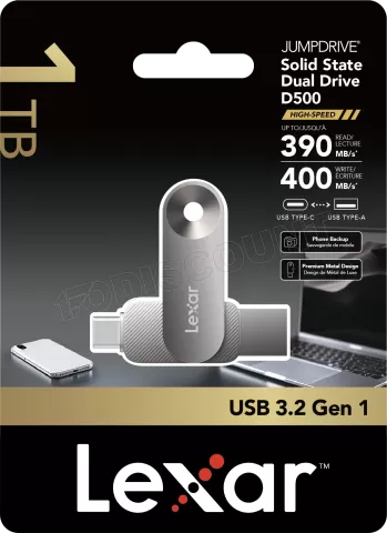 Photo de Clé USB-A/C 3.2 Lexar JumpDrive SSDual Drive D500 - 1To (Noir)