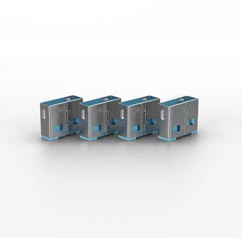 Photo de Clé USB Lindy et 4 bloqueurs de ports USB-A (Gris/Bleu)