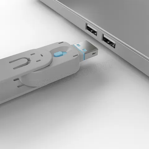 Photo de Clé USB Lindy et 4 bloqueurs de ports USB-A (Gris/Bleu)