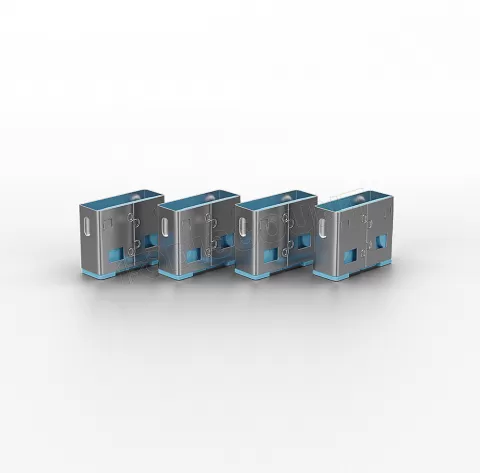 Photo de Clé USB Lindy et 4 bloqueurs de ports USB (Gris/Bleu)