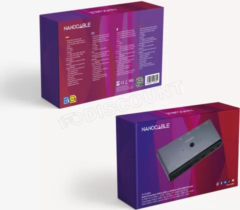 Photo de Commutateur KVM 2 Nanocable ports USB-C avec x3 USB-A, x2 USB-C x1 HDMI x1 DisplayPort