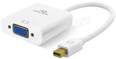 Photo de Convertisseur Advance Mini DisplayPort mâle vers VGA femelle (D-sub DE-15) 10cm (Blanc)