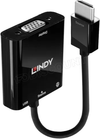 Photo de Convertisseur Lindy HDMI mâle (Type A) 1.2 vers VGA femelle (D-sub DE-15) + Jack 3,5mm 15cm (Noir)