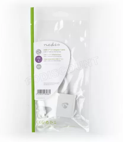 Photo de Convertisseur Nedis USB Type C mâle vers VGA femelle (D-sub DE-15) 10cm (Blanc)