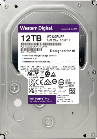 Photo de Disque Dur 3,5" Western Digital Purple Pro 12To 512Mo - S-ATA
