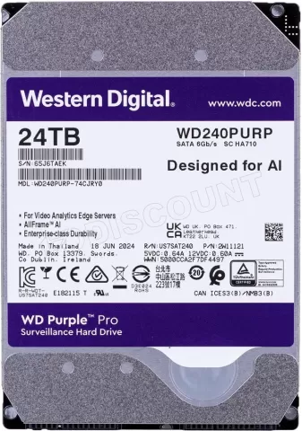 Photo de Disque Dur 3,5" Western Digital Purple Pro 24To - S-ATA