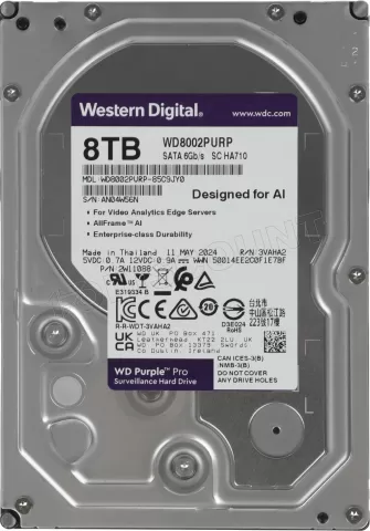 Photo de Disque Dur 3,5" Western Digital Purple Pro 8To 256Mo - S-ATA