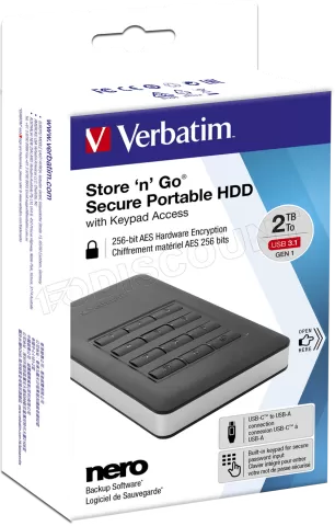 Photo de Disque Dur externe sécurisé Verbatim Store'N'Go Secure Portable - 2To  (Noir)