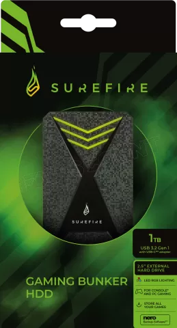 Photo de Disque Dur externe SureFire by Verbatim Gaming Bunker RGB - 1To (Noir)