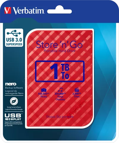 Photo de Disque Dur externe Verbatim Store'N'Go - 1To (Rouge)