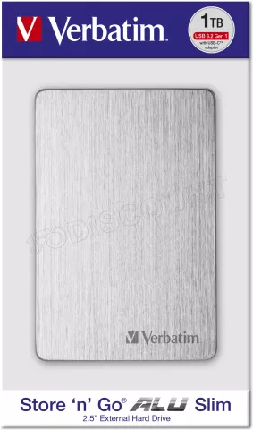 Photo de Disque dur externe Verbatim Store'N'Go Alu Slim - 1To (Argent)