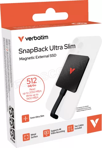 Photo de Disque SSD externe magnétique Verbatim SnapBack Ultra Slim - 512Go (Noir)